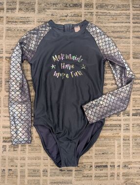 MORE THAN MAGIC Girls Blue Mermaid Scale Long Sleeve Rashguard Size 10/12